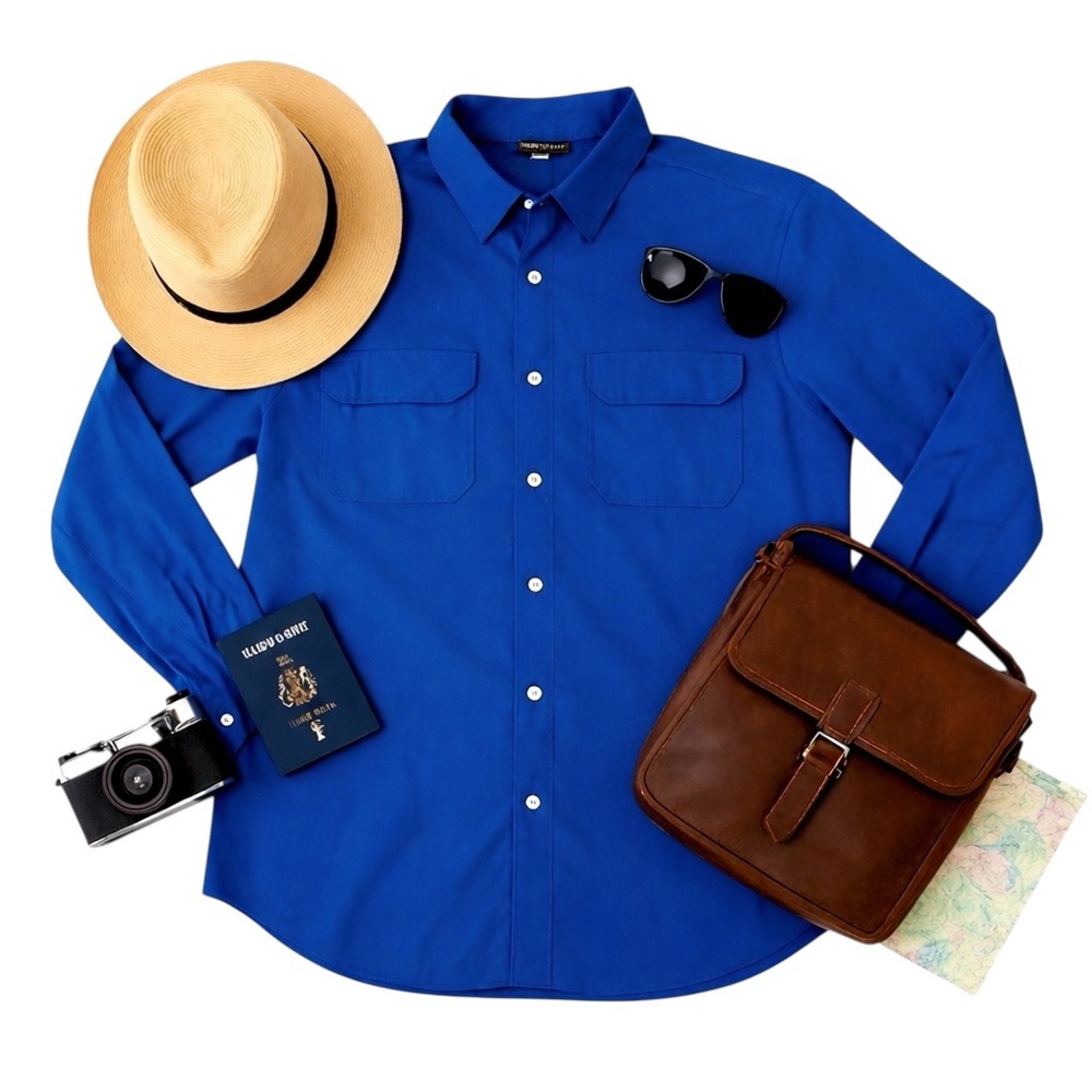 TravelSmith Royal Blue Button Up Shirt Mens Large Wrinkle Resistant Travelwear